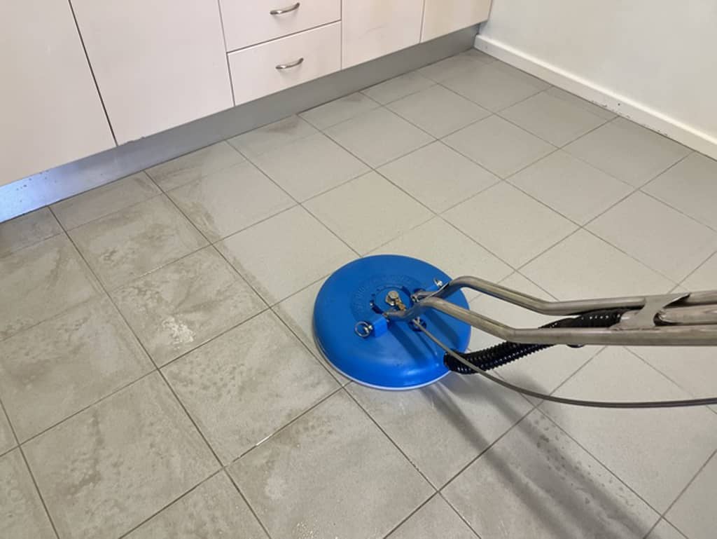 kitchen tile cleaning in progress